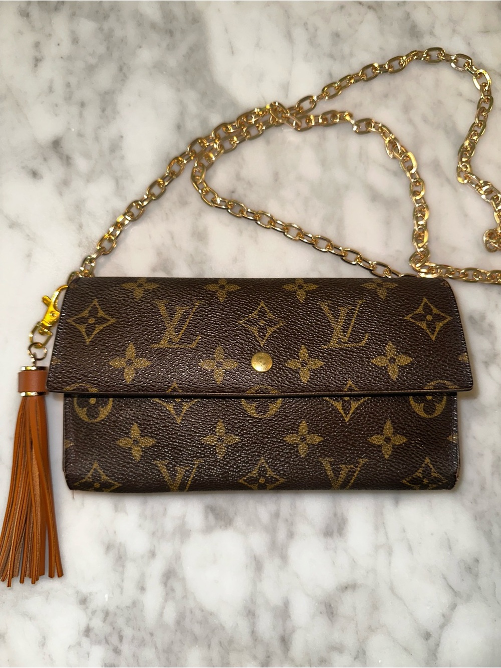 Louis Vuitton Brown Monogram Tassel Chain Crossbody Wallet